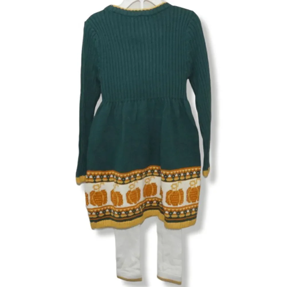 NWT Cynthia Rowley Girls Pumpkin Sweater Dress Scarf Tights Set | Fall S(5/6)
